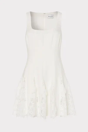 MILLY White Dresses-Ariel Cady 3D Lace Combo Dress