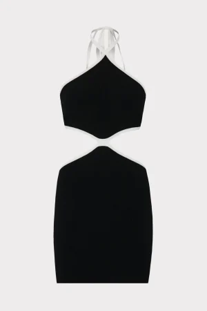 MILLY Knit Dresses-Contrast Trim Halter Mini Dress