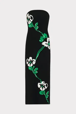 MILLY Cocktail Dresses-Floral Jacquard Strapless Midi Dress