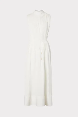 MILLY White Dresses-Melina Solid Pleated Dress