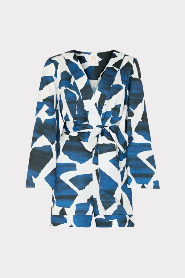MILLY Cover-Ups-Ocean Puzzle Satin Romper