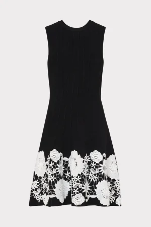 MILLY Knit Dresses-Sleeveless Lace Trim Fit And Flare Dress